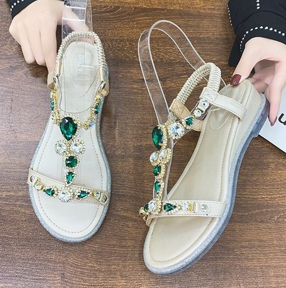 レディース サンダル ストラップサンダル 厚底靴 ウェッジソール ローマブール キラキラ ぺたんこ ボヘミアン 大人可愛い ママコーデの通販は