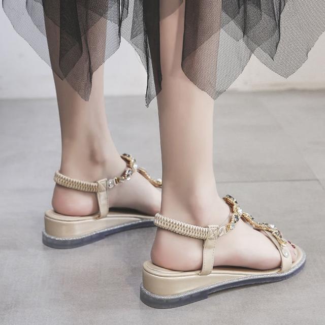 レディース サンダル ストラップサンダル 厚底靴 ウェッジソール ローマブール キラキラ ぺたんこ ボヘミアン 大人可愛い ママコーデの通販は