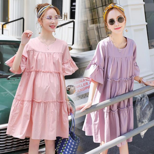 マタニティ ワンピース ティアード フリル コットン ロング オーバーサイズ ミモレ丈 Aライン レディース 可愛い ママコーデの通販は