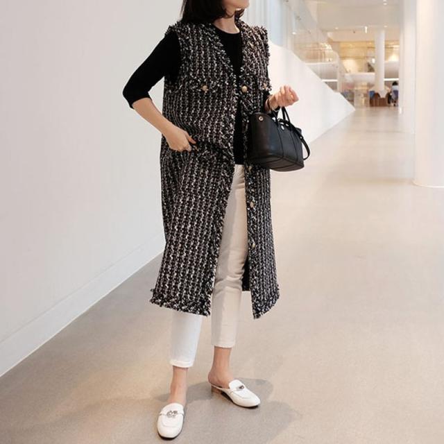 レディース ツイード ベスト ジャケット ロング丈 フリンジ オフィス 韓国系 大人可愛い ママコーデ ママファッション 韓国系 オルチャン 9,480円