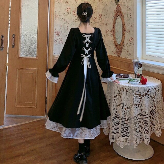 レディース バックリボン フレンチ ロング ワンピース レース Aライン キャンディースリーブ フォーマル お呼ばれ パーティーの通販は 4,986円