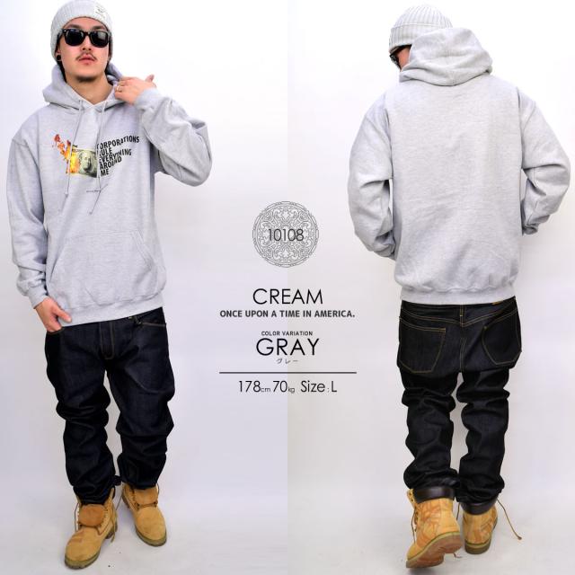 10108 スウェット プルオーバーパーカー メンズ B系 ストリート系 CREAM