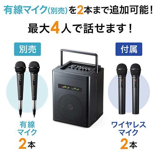 ワイヤレスマイク付き 拡声器 マイク2本セット 40W出力 電池 AC駆動