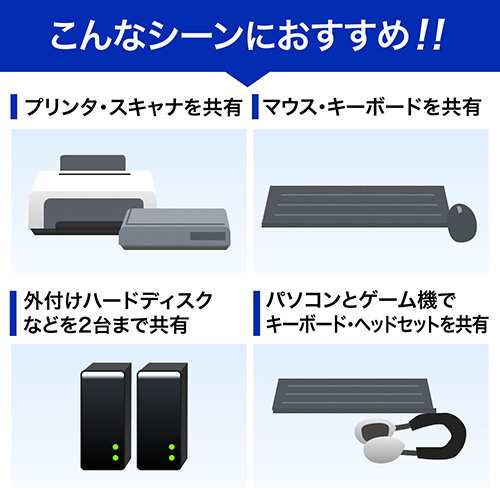 Usb切替器 パソコン2台用 Usb機器2台 Usb2 0接続 プリンタ 外付けhdd キーボード マウス等 400 Sw022 の通販はau Pay マーケット サンワダイレクト