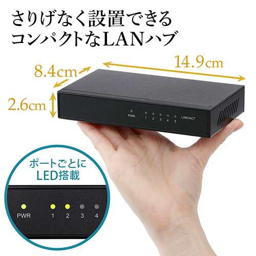 5ポート スイッチングハブ Giga対応 メタルケース Lanハブ 電源内蔵