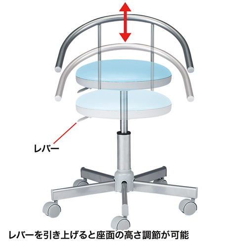 抗菌 スツール ブルー 耐アルコールレザー 医療機関向け ガス圧 高さ調整 キャスター付き 丸椅子 [SNC-RD1VBL2]_1