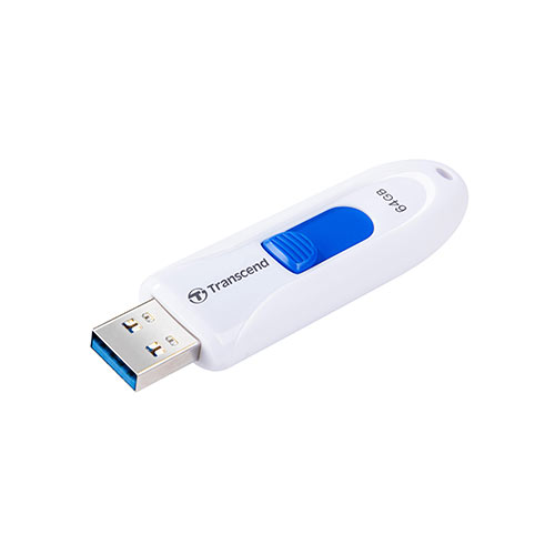 USBメモリ 64GB USB3.0 キャップレス スライド式 ホワイト Transcend 