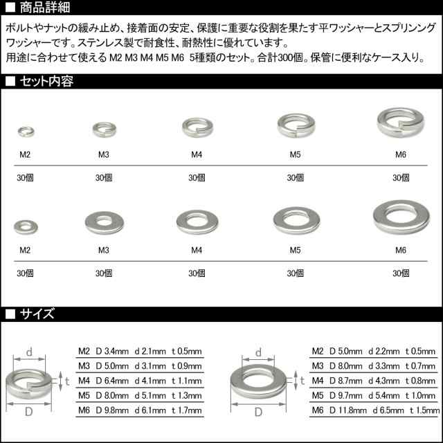 M2 M3 M4 M5 M6 平ワッシャー スプリングワッシャー ステンレス製 5種 300個セット ケース入り I-440の通販はau PAY  マーケット - オートパーツ専門店 EALE | au PAY マーケット－通販サイト