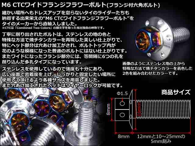 M6×12mm フラワーヘッドボルト ステンレス製フランジ付き六角ボルト クランクケースなどのエンジン周りに シルバー TB0425