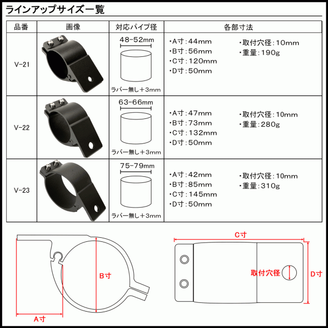 作業灯 取り付けステー 適合パイプ径 48-52mm アルミ製ブラケット ワークライト ライトバー 集魚灯 V-21の通販はau PAY マーケット  - オートパーツ専門店 EALE