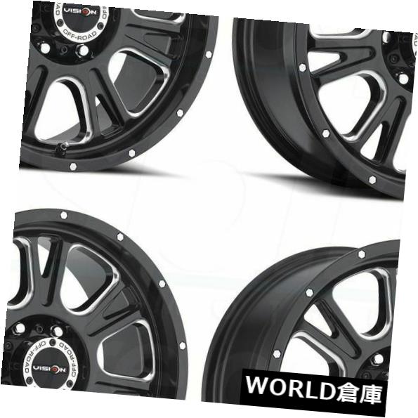 ホイール 4本セット 18x8.5 Vision 399 Fury 8x6.5 / 8x165.1 18ブラックミルドホイールリムセット（4