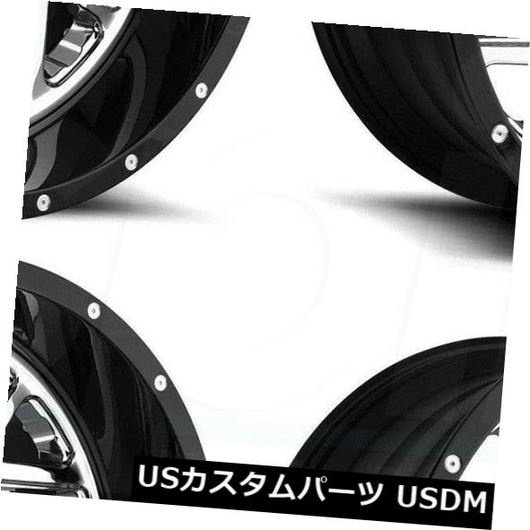 ホイール 4本セット 22x12燃料Triton D211 8x6.5 / 8x165.1 -44クロームブラックリップホイールリムセット（