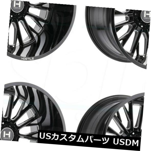 ホイール 4本セット 22x12敵対的なH114フューリー8x170 -44ブラックミルドホイールリムセット（4）  22x12 Hostiの通販は 578,160円