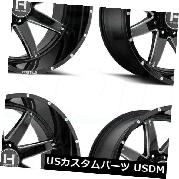 ホイール 4本セット 22x14敵対的なH109アルファ8x6.5 / 8x165.1 -76ブラックミルドホイールリムセット（4）  22の通販は