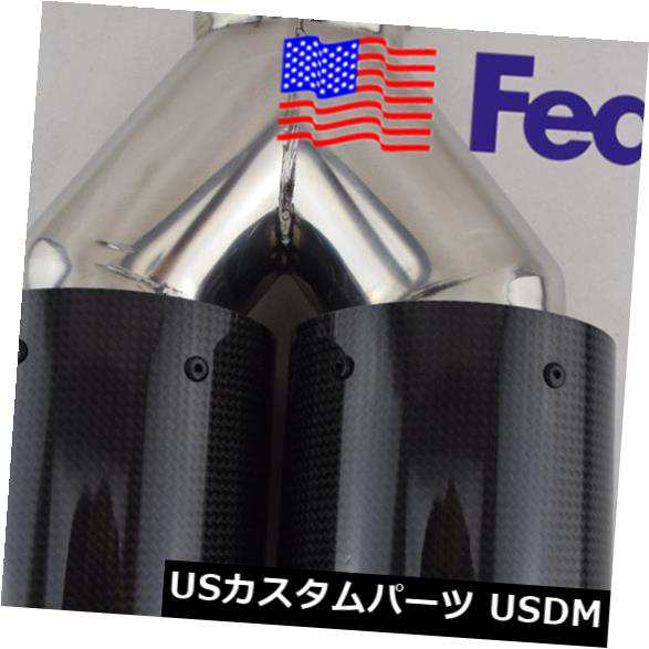 USA Gloss Carbon Fiber + Stainles s 63mm Inlet Dual Tip Car Exhaust Pipe Universal