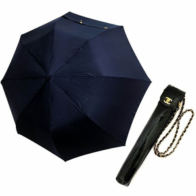 ラルフローレン 晴雨兼用 UV 長傘 ロゴマーク 総柄 紺 ゴールド傘骨 - 傘