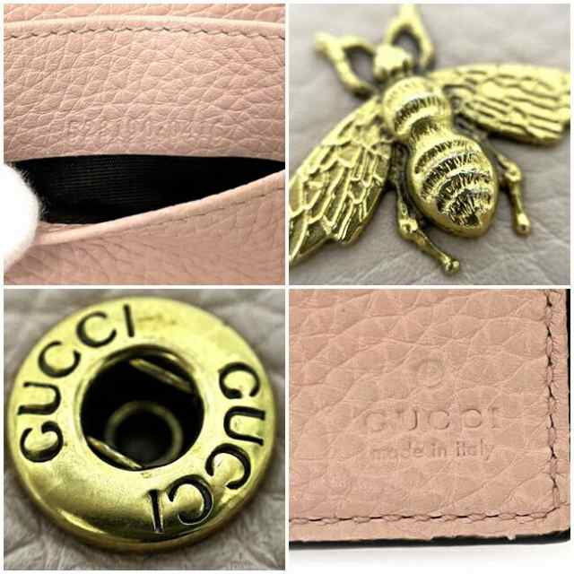 グッチ 三つ折り 財布 ピンク アニマリエ 523190 美品 レザー 中古 GUCCI コンパクト ビー ハチ メタルビー Bee 定番 レディース  三つ折り財布 女性 コンパクトウォレット 革 ゴールド金具 ホック 小銭入れ有 無地 ワンポイント ロゴ プレゼント 本物 鑑定済みの通販はau ...