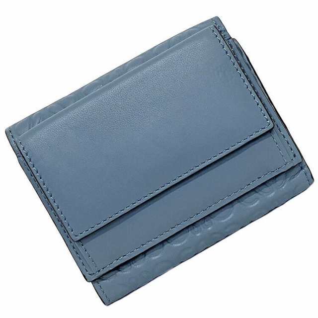 ロエベ 三つ折り 財布 グレー ライトブルー アナグラム 10188S26 0039 7948 美品 レザー 中古 LOEWE 灰色 青 水色 トライフォールド ウォの通販は