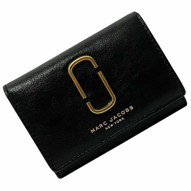 マークジェイコブス 二つ折り 財布 ブラック ゴールド ザ グラム M0013027 美品 レザー 中古 MARC JACOBS 黒 コンパクト  キーリング付 ロ｜au PAY マーケット