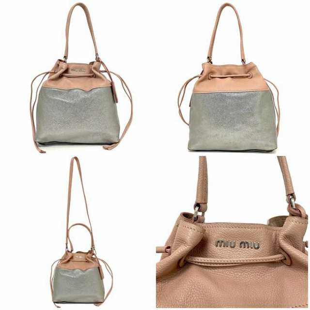 ミュウミュウ 2way 巾着 ショルダー バッグ ピンク シルバー マドラス R1129C 美品 レザー 中古 miu miu ハンド バイカラー  巾着型 シン｜au PAY マーケット