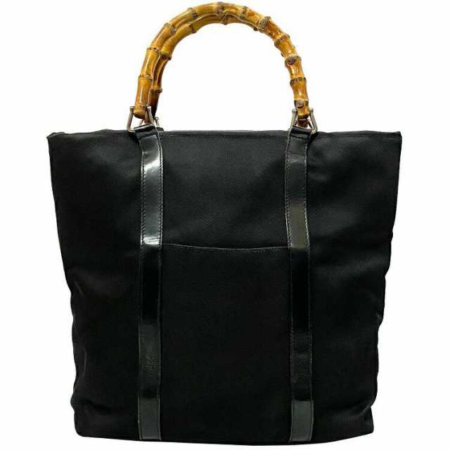 グッチ トートバッグ ブラック バンブー 000 1998 0508 ハンドバッグ キャンバス レザー 竹 中古 GUCCI 軽量 バケツ ファスナー 定番 人の通販は