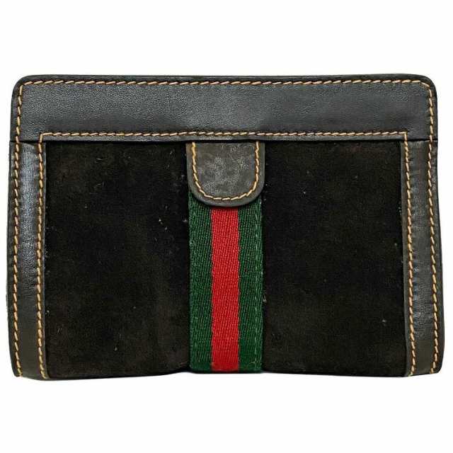 グッチ パフューム ポーチ ブラウン グリーン レッド シェリー 506 美品 レザー スエード 中古 GUCCI PARFUMS 小物入れ  マジックテープ ｜au PAY マーケット