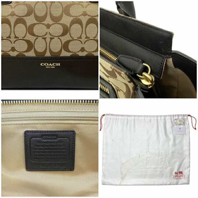 コーチ トートバッグ ブラック ベージュ ブラウン シグネチャー F25402 美品 キャンバス レザー 中古 COACH 黒 茶色 タッセル 書類 肩掛|au PAY マーケット