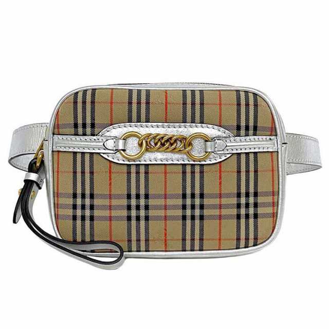 バーバリー ベルトバッグ シルバー ベージュ ゴールド 1983 チェックリンク 美品 キャンバス レザー 中古 BURBERRY 2way バッグ  クラッチ｜au PAY マーケット