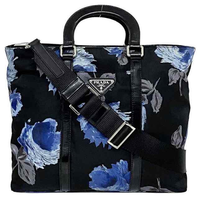 プラダ 2way バッグ ブラック ブルー NY ST ROSE SHOP BN1066 美品 ナイロン レザー 中古 PRADA ハンドバッグ  ショルダーバッグ ローズ ｜au PAY マーケット