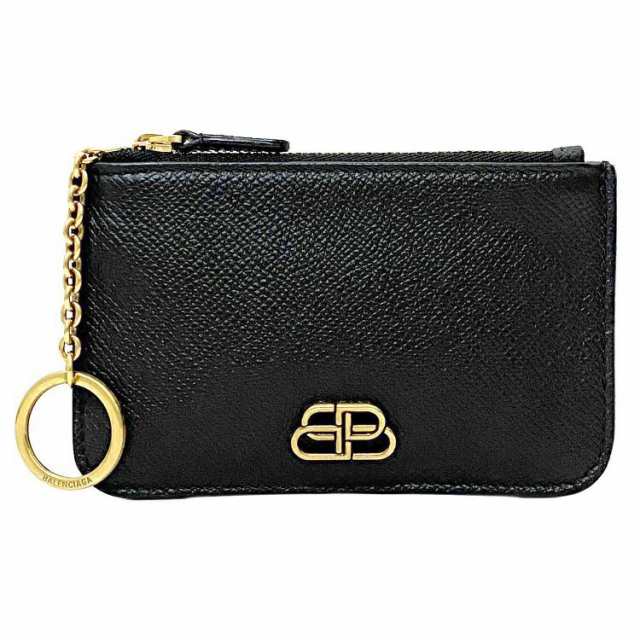 バレンシアガ ロゴメタル コインケース ブラック ゴールド 601488 美品 小銭入れ レザー 中古 BALENCIAGA BB キーリング ファスナー ロゴ