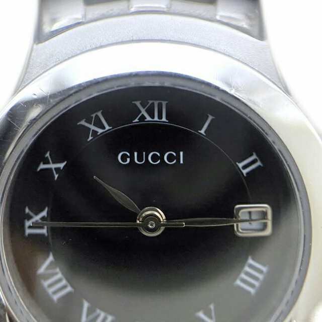 グッチ 腕時計 5500L ブラック シルバー YA055503 時計 SS 中古 クオーツ GUCCI レディース デイト 黒文字盤  ローマインデックス 電池式 ｜au PAY マーケット