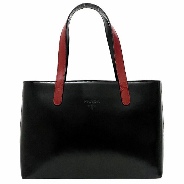 プラダ ハンドバッグ ブラック レッド 美品 カーフ レザー PRADA