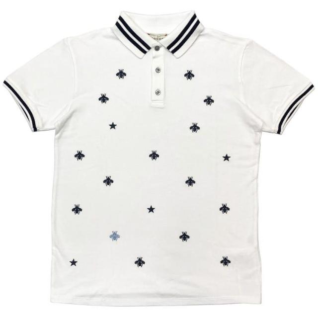 グッチ ポロシャツ ホワイト ビー 540621 クリーニング済み S〜M コットン 刺繍 中古 GUCCI 美品 レア BEE 半袖 Tシャツ レディース アパレル 服 女性 襟 ボタン ハチ 蜂 定番 人気 シンプル 高級感 上品 エレガント 夏服 夏 トップス ブランド 本物 鑑定済み