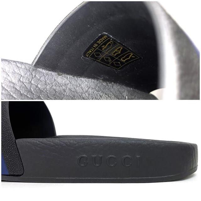 グッチ シャワー サンダル ブラック トリコロール 308234 未使用 26.0cm ラバー Sランク GUCCI 美品 シャワーサンダル 靴 メンズ ぺたんこ ストライプ ネイビー レッド ホワイト 定番 人気 アパレル ロゴ カジュアル ビーチ プール 箱付 ブランド 本物 鑑定済み