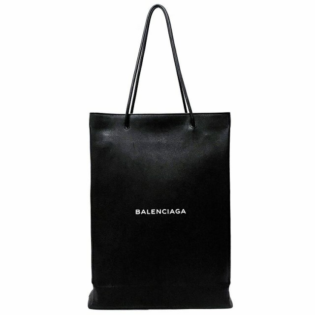 バレンシアガ ショッピングバッグ M ブラック ノースサウス 482545 美品 レザー 中古 BALENCIAGA 黒 トートバッグ 縦 ロゴ ワンポイント