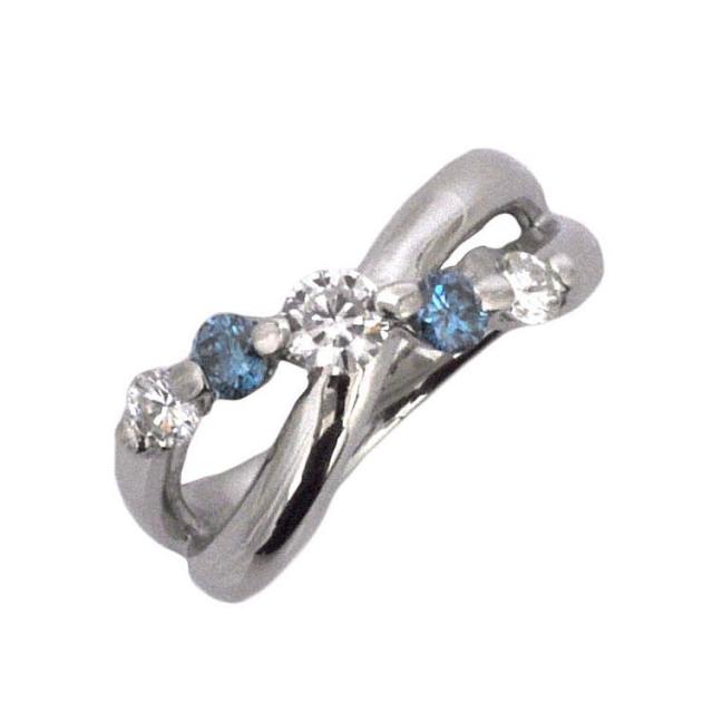 Pt900 天然イエロー/トリートアイスブルーダイヤモンド リング