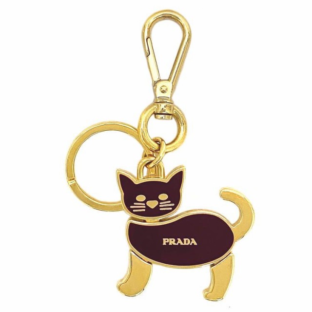 プラダ キーリング ゴールド パープル 美品 猫 チャーム GP 中古 PRADA