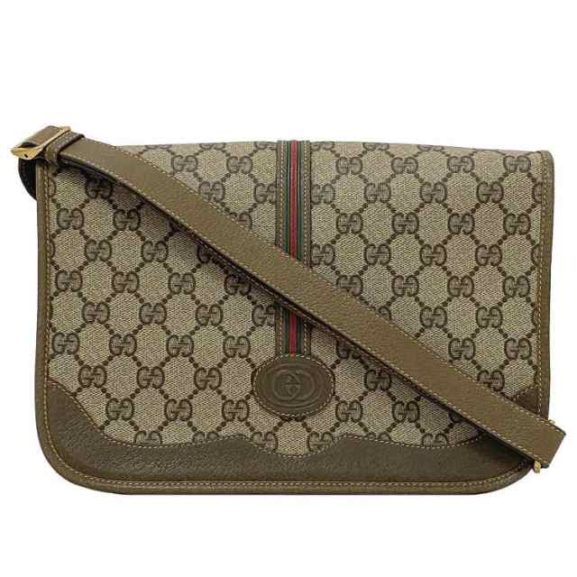 グッチ ショルダーバッグ ベージュ ブラウン シェリー 001 116 0551 GG PVC レザー 中古 GUCCI 茶色 フラップ ヴィンテージ  ロゴ 総柄 シ｜au PAY マーケット