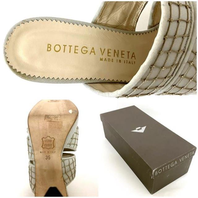 ボッテガ ヴェネタ ミュール サンダル グレー モスグリーン 美品 22.0cm 35 レザー サテン 中古 BOTTEGA VENETA 灰色 9cm ピンヒール ヒール ハイヒール レディース シューズ 靴 網 メッシュ アパレル お洒落 高級感 上品 エレガント 夏 ブランド 本物 鑑定済み
