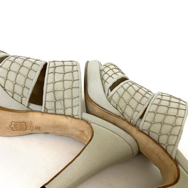 ボッテガ ヴェネタ ミュール サンダル グレー モスグリーン 美品 22.0cm 35 レザー サテン 中古 BOTTEGA VENETA 灰色 9cm ピンヒール ヒール ハイヒール レディース シューズ 靴 網 メッシュ アパレル お洒落 高級感 上品 エレガント 夏 ブランド 本物 鑑定済み