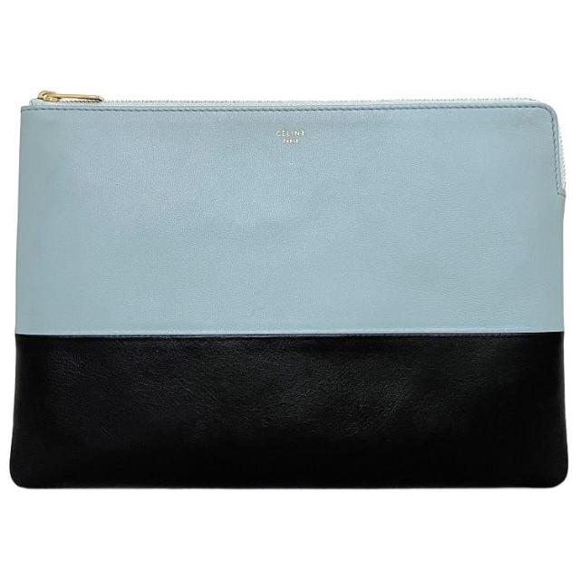 セリーヌ クラッチバッグ ブルー ブラック 104233AFF 美品 レザー 中古 CELINE ファスナー バイカラー ポーチ ハンドバッグ 小物入れ シンプル 定番 人気 女性 レディース 高級感 上品 エレガンス オシャレ 無地 ロゴ ワンポイント 革 ブランド 本物 鑑定済み