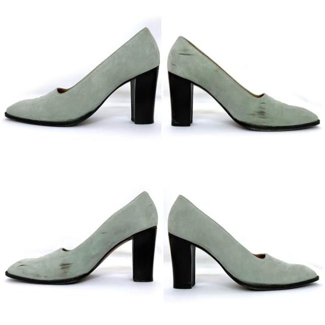 エルメス パンプス ヒール ミントグリーン ブラウン 24.0cm スエード レザー ウッド 中古 HERMES 8.5cm ヒール レディース ポインテッドトゥ ヴィンテージ シンプル シューズ アパレル 定番 人気 女性 通勤 通学 美脚 脚長 無地 高級感 ブランド 本物 鑑定済み