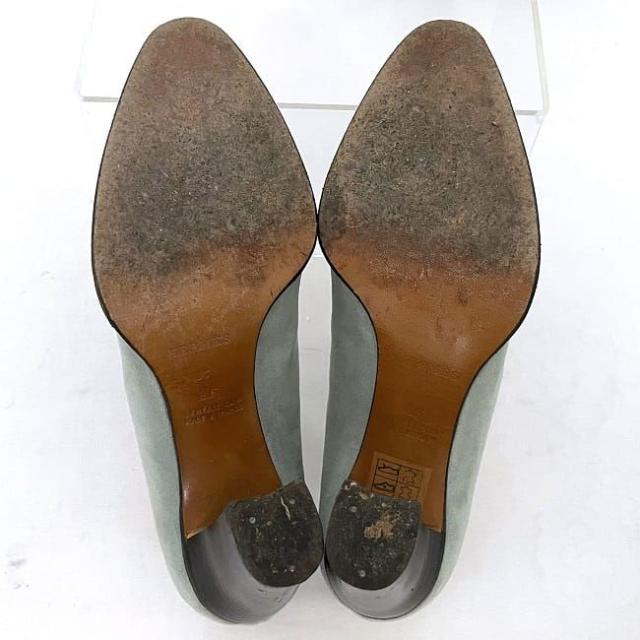 エルメス パンプス ヒール ミントグリーン ブラウン 24.0cm スエード レザー ウッド 中古 HERMES 8.5cm ヒール レディース ポインテッドトゥ ヴィンテージ シンプル シューズ アパレル 定番 人気 女性 通勤 通学 美脚 脚長 無地 高級感 ブランド 本物 鑑定済み