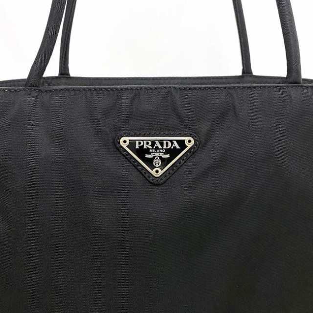 PRADA 三角 ロゴ プレート ナイロン ハンドバッグ ブラック NERO