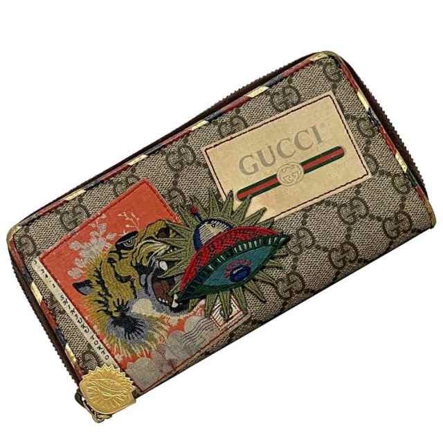 グッチ ラウンドファスナー 長財布 ブラウン GG スプリーム クーリエ 473909 美品 アップリケ レザー 中古 GUCCI 虎 ロゴ 定番  人気 茶色 総柄 個性 GGキャンバス レディース メンズ ロングウォレット 小銭入れ有 お洒落 高級感 上品 ブランド 本物 鑑定済みの通販はau  PAY