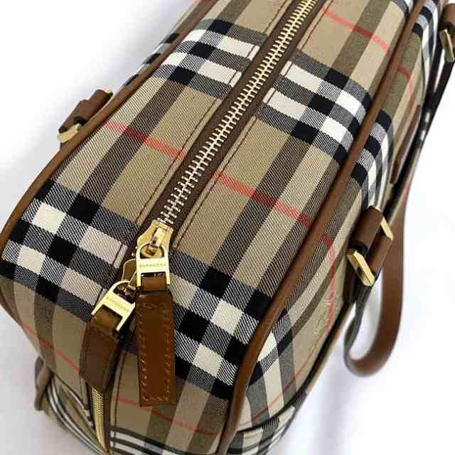 バーバリー ボストン バッグ ベージュ ブラウン ノバチェック 美品 軽い ナイロン キャンバス レザー 中古 BURBERRY 旅行 自立 一泊  二泊｜au PAY マーケット