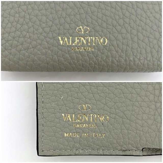 ヴァレンティノ ガラヴァーニ 三つ折り 財布 グレー ロックスタッズ UW2P0Q47 BOL ML8 美品 レザー 中古 VALENTINO  GARAVANI スタッズ ホック コンパクト 定番 人気 灰色 ロゴ ミニウォレット 男女兼用 高級感 お洒落 上品 個性 ブランド 本物  鑑定済みの通販はau PAY ...