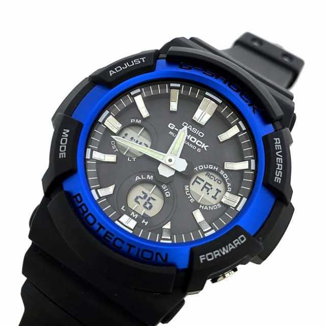 カシオ 腕時計 ブラック ブルー G-Shock GAW-100B 美品 電波時計