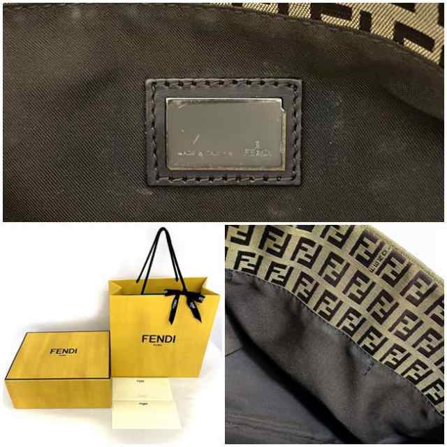 フェンディ トートバッグ ベージュ ブラウン ズッキーノ ミニバッグ 美品 キャンバス レザー 中古 FENDI 茶色 ハンドバッグ FF ロゴ  総柄｜au PAY マーケット