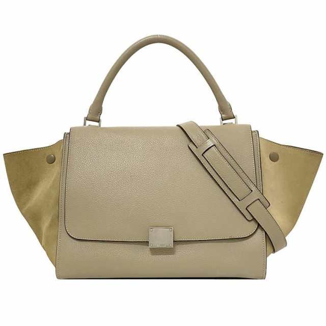 セリーヌ 2way バッグ トラペーズ グレー ベージュ 169543 美品 レザー スウェード 中古 CELINE ハンドバッグ ショルダーバッグ シンプル